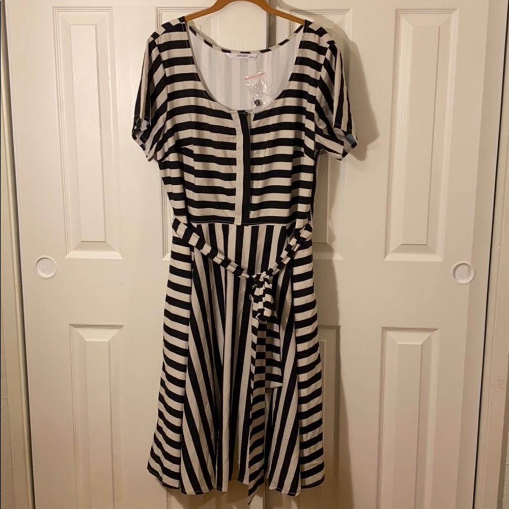 Eshakti taupe and black striped dress
